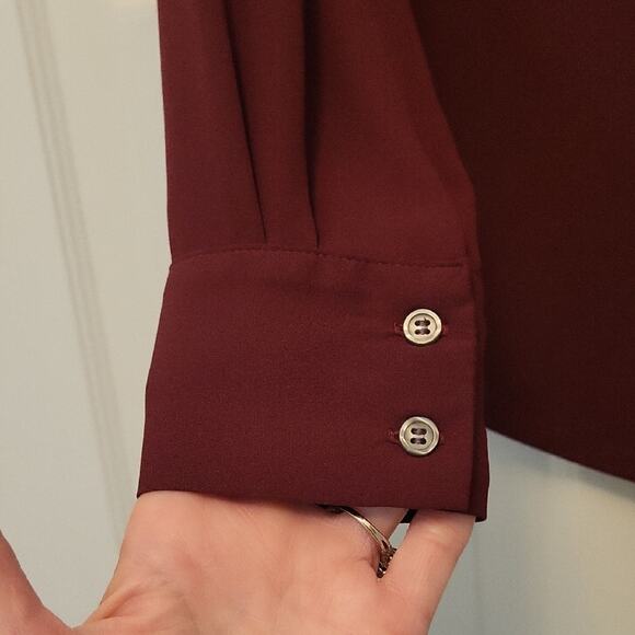 Ann Taylor Red Blouse with Cuffed Long Sleeves Size S Lightweight - Picture 9 of 12